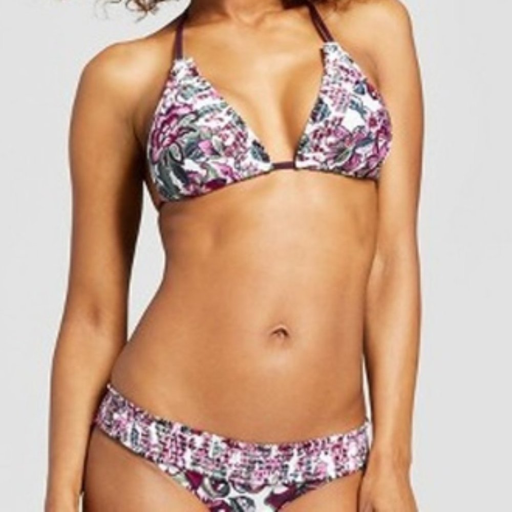 Mossimo Smocked Triangle Bikini Set Deep Plum Size Small